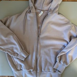 Alo full zip hoodie sweatshirt, color light lavender, size small